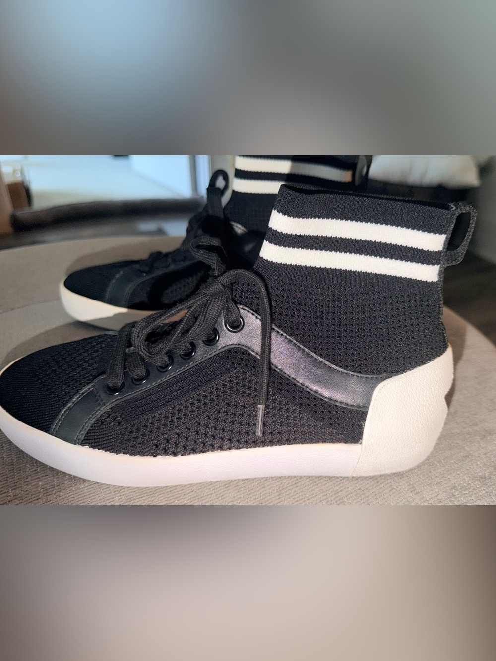 Ash Black and White Knit High-Top Sneakers